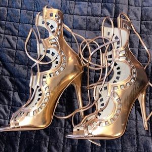 Windsor smith leather bronze tie up heels